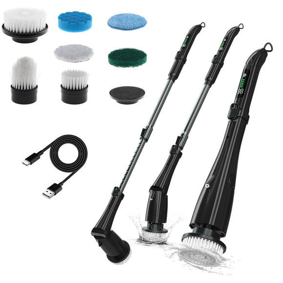 Y-Kelin Electric Spin Scrubber,2025 New LED Monitor Electric Cleaning Brush Scrubber,Power Scrubber 3 Adjustable Speeds,Detachable Long Handle, Sho