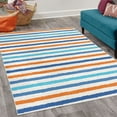 thumbnail image 2 of Striped Decorative Rug, Geometric Colorful Tone Brush Style Lines Grunge Retro Digital Print, Quality Carpet for Bedroom Dorm and Living Room, 6 Sizes, Orange Blue, by Ambesonne, 2 of 4