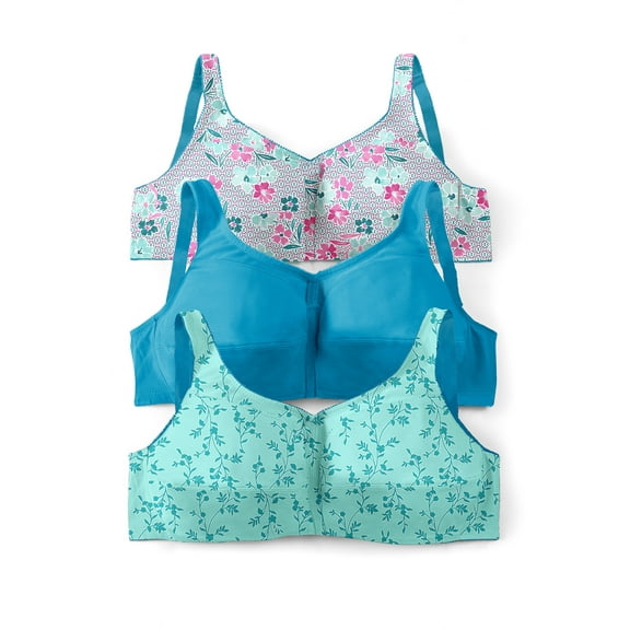 Comfort Choice Women's Plus Size 3-Pack Front-Close Cotton Wireless Bra