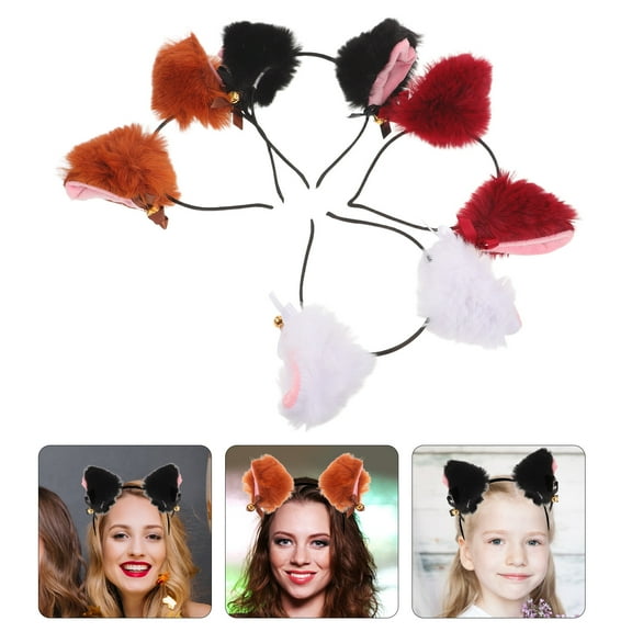 AURARMLET 4Pcs Plush Fox Ears Hairband with Bells Multi Color Faux Headwear for Costume Parties