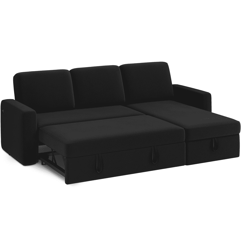 Alden Design Reversible Sectional Sofa with USB & Type-C Ports for Livingroom, Black