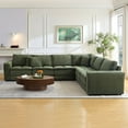 thumbnail image 3 of Modular L Shaped Sectional Sofa, Oversized Corduroy Fabric L Shaped Couch, Upholstered Modern 6 Seat Corner Sofa with 3 Pillow for Living Room, Office, 3 of 9