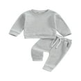 thumbnail image 1 of Toddler Baby Waffle Fall Outfits Solid Color Long Sleeve Sweatshirt Tops Pocket Pants Set Winter Clothes 0-6 Months, 1 of 7