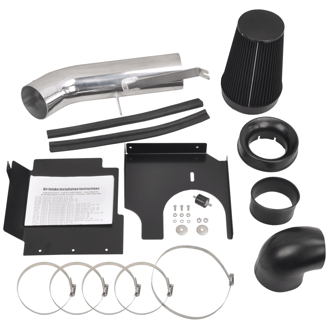 Engine Cold Air Intake System w/ Heat Shield Kit Filter Combo for 1999 - 2006 Chevrolet GMC V8 4.8L/5.3L/6.0L
