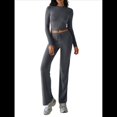 thumbnail image 1 of Conjuntos de 2 Piezas para Mujer, Larga, Cuello Redondo, Pantalones Acampanados de Cintura Alta, Conjuntos de Chándal, Ropa de Calle. Gris Oscuro L, 1 of 10