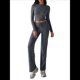 thumbnail image 1 of Conjuntos de 2 Piezas para Mujer, Larga, Cuello Redondo, Pantalones Acampanados de Cintura Alta, Conjuntos de Chándal, Ropa de Calle. Gris Oscuro M, 1 of 10