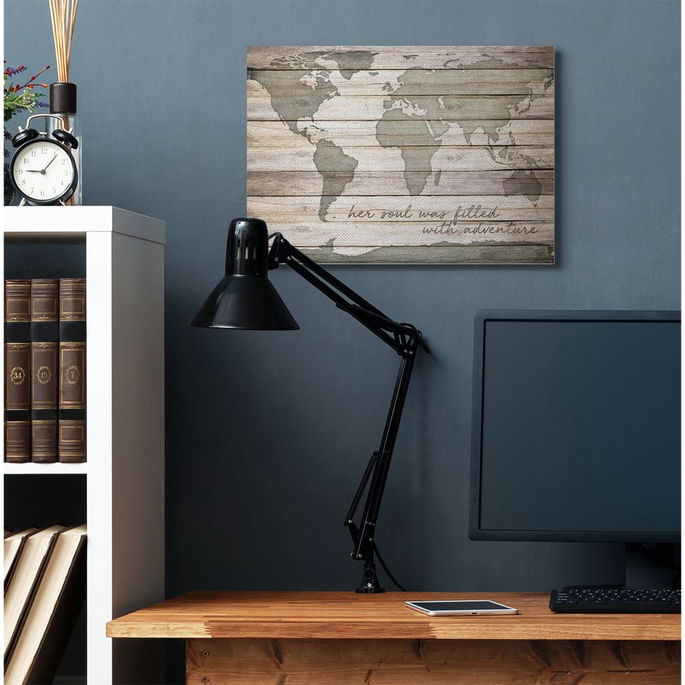 Stupell Industries Inspirational Word World Map Wood Texture Design Canvas Wall Art by SD Graphics Studio