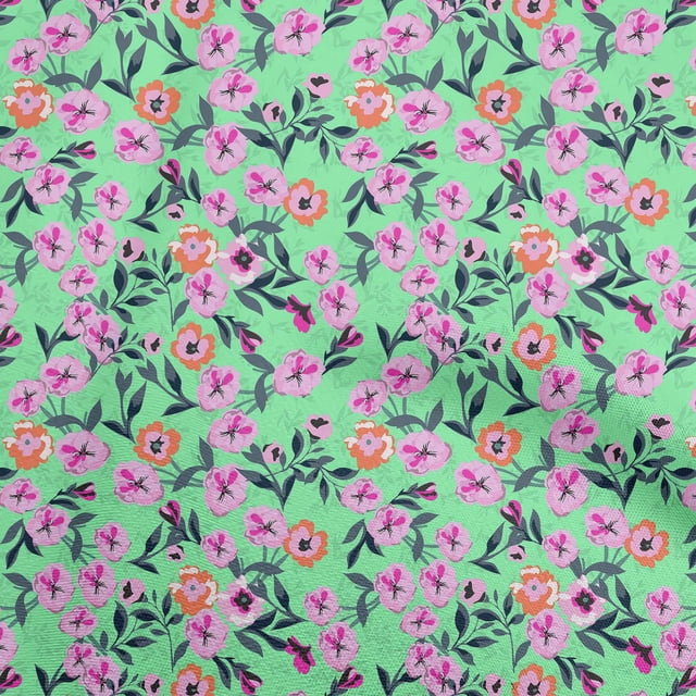 oneOone Tissu Popeline de Coton Vert Mer Matériau de Robe Florale Tissu Imprimé Tissu au Mètre 56 Pouces de Large