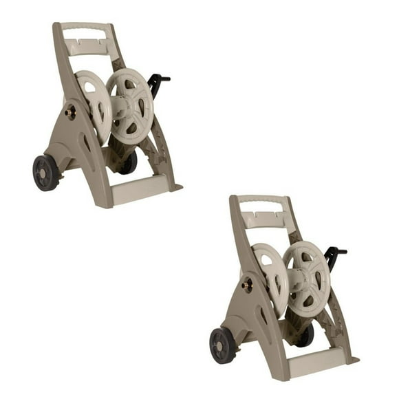 Suncast CPLJNF175BD Resin Garden Reel Hose Cart Caddy for 175-Foot 5/8" Vinyl Hose with Crank Handle and Wheels, Beige (2 Pack)