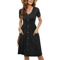 thumbnail image 3 of Bigersell Casual Dress Summer Female Button-Donw Short Sleeve Knee Length Fitted & Flare Dress Style D-68 Summer Dresses Regular Summer Dresses , Black XL, 3 of 8
