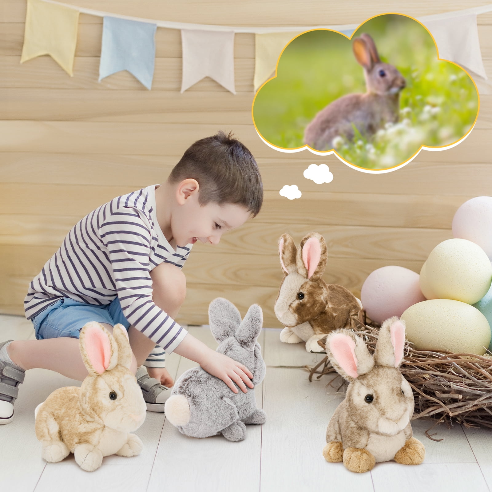 MorisMos 4Pcs Bunny Stuffed Animals Bulk Rabbit Plush Toy