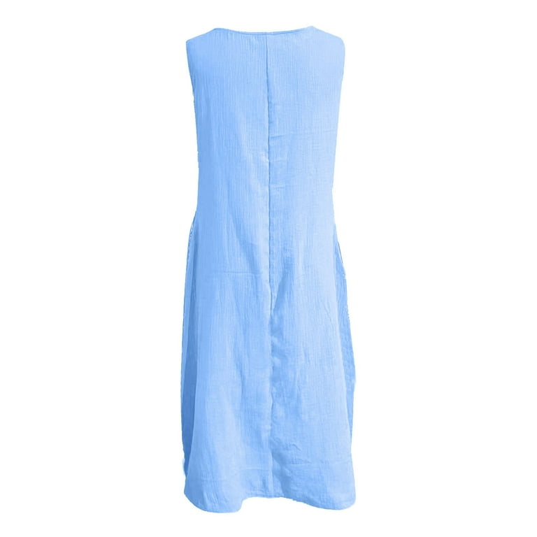 AherBiu Plus Size Sundresses for Women Cotton Linen Scoop Neck Sleeveless  Lightweight Flowy Summer Dresses with Pockets - Walmart.com