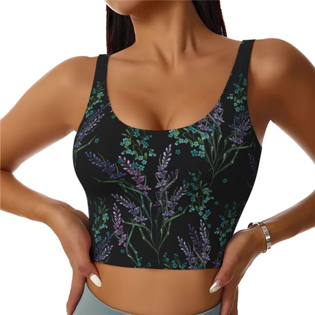 Balery Lavender Flowers Sujetadores deportivos con espalda cruzada para mujer, acolchados, sin costuras, de alto impacto, ideales para yoga, gimnasio, entrenamiento y fitness.-Small