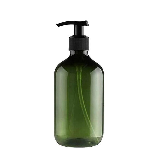 2 botellas de plástico PET transparentes con tapas de rosca negras, reciclables de 300 ml.