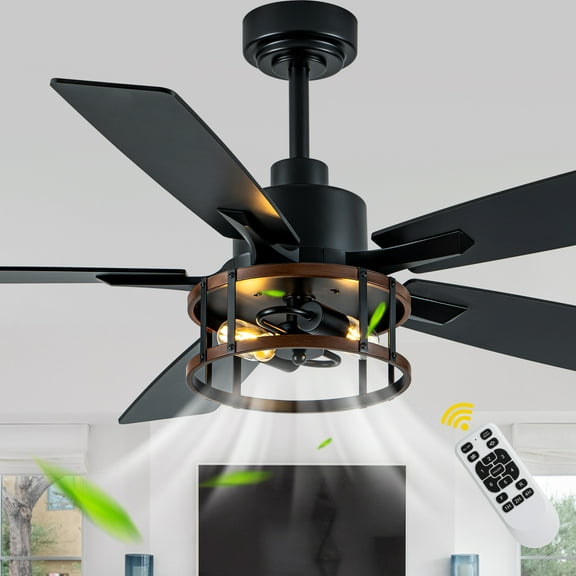 Chords Attic 52 inch Modern Matte Black Ceiling Fan with Light Kit and Remote Control, Reversible DC Motor for Bedroom, Living Room
