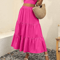 thumbnail image 2 of Women’s Summer Boho Flowy Swing Tiered A-Line Maxi Skirt Fashion Trendy Waist Pleated Long Beach Skirt Rose L, 2 of 7