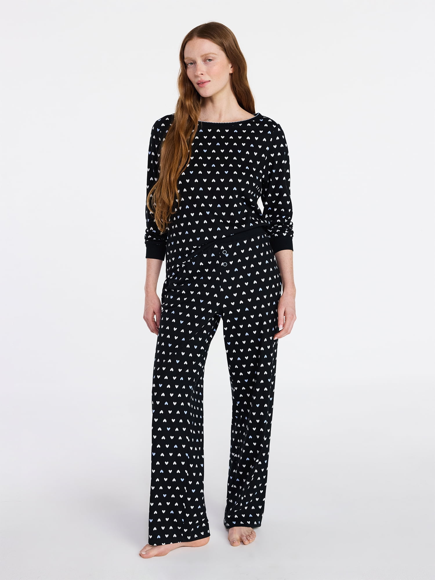 Joyspun Women's Mommy-Daughter Family Matching Cotton Sleep Top and Pants Pajama Set, 2-Piece, Sizes XXS-3X