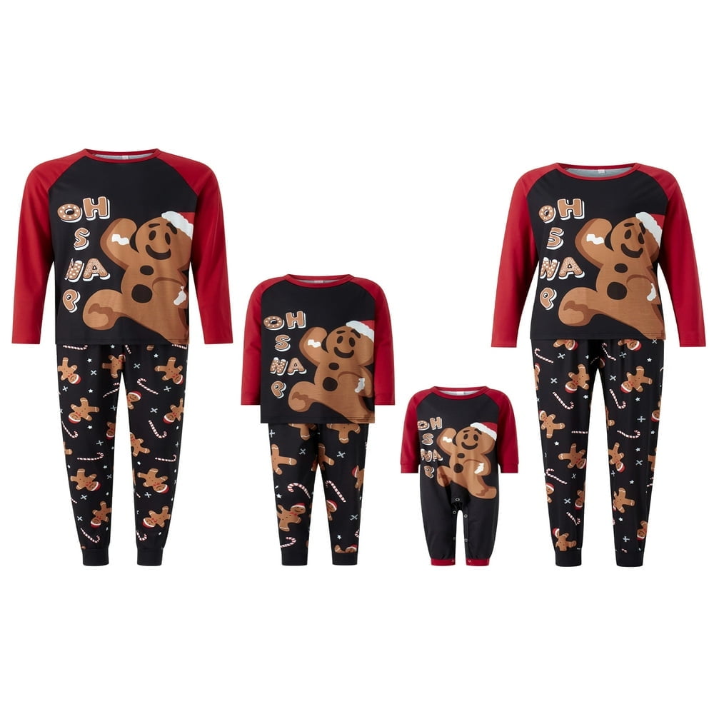 Christmas Family Matching Pajamas Sets Long Sleeve Gingerbread Man Print ops Pants Set