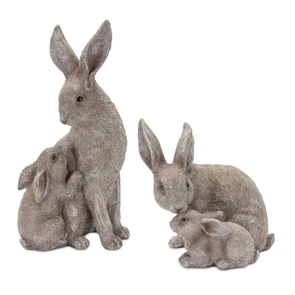 Melrose Mother and Father Rabbit with Baby Bunnies - 11" - White and Brown - Set of 2