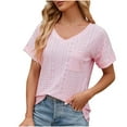 thumbnail image 3 of Olyvenn 2025 Womens Tops V Neck Eyelet T Shirts Dressy Casual Summer Shirts Fashion Loose Blouses Lightweight Cute Tunic Tees Pink 12, 3 of 4