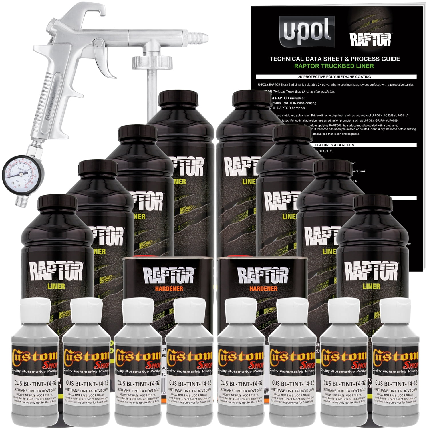 Raptor Dove Gray Urethane SprayOn Truck Bed Liner Spray Gun, 8 Liters