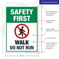 thumbnail image 3 of Safety First Walk Do Not Run Sign, Pool Sign, 10x14 Aluminum, 3 of 8