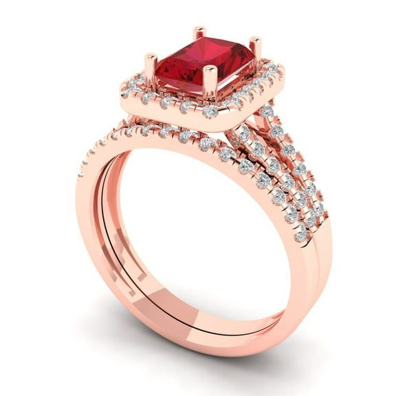 Clara Pucci 18K Rose Gold 1.72 Simulated Tourmaline Engraveable Engagement Ring   Wedding Band Set
