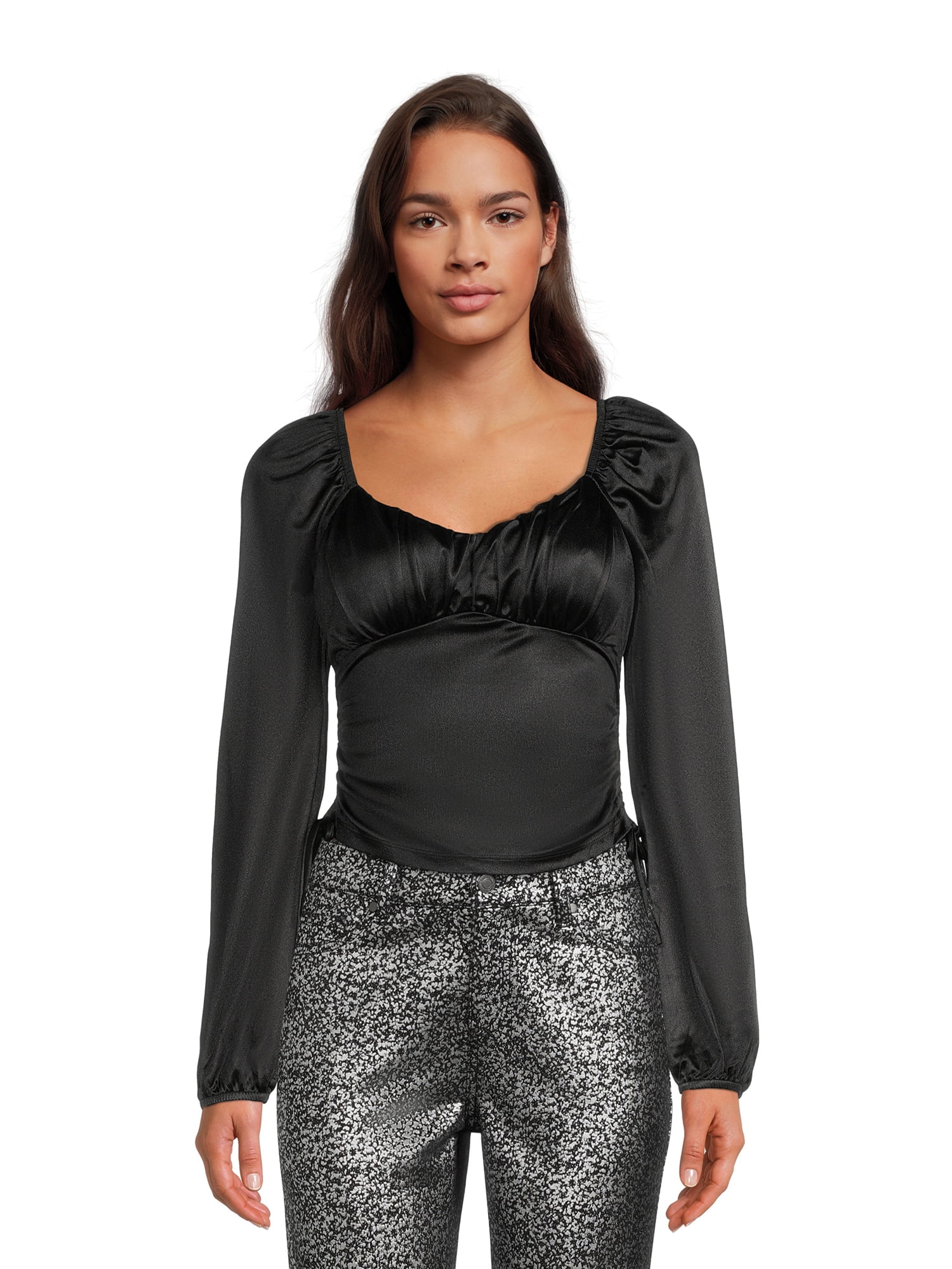 Madden NYC Juniors' Ruched Emma Top with Long Sleeves