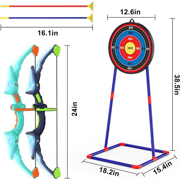 2 Pack Kids Bow and Set with LED Flash Lights, 14 Suction Cup Arrows and Fluorescence Target - Fun Indoor Outdoor Archery Toy for Ages 4-12