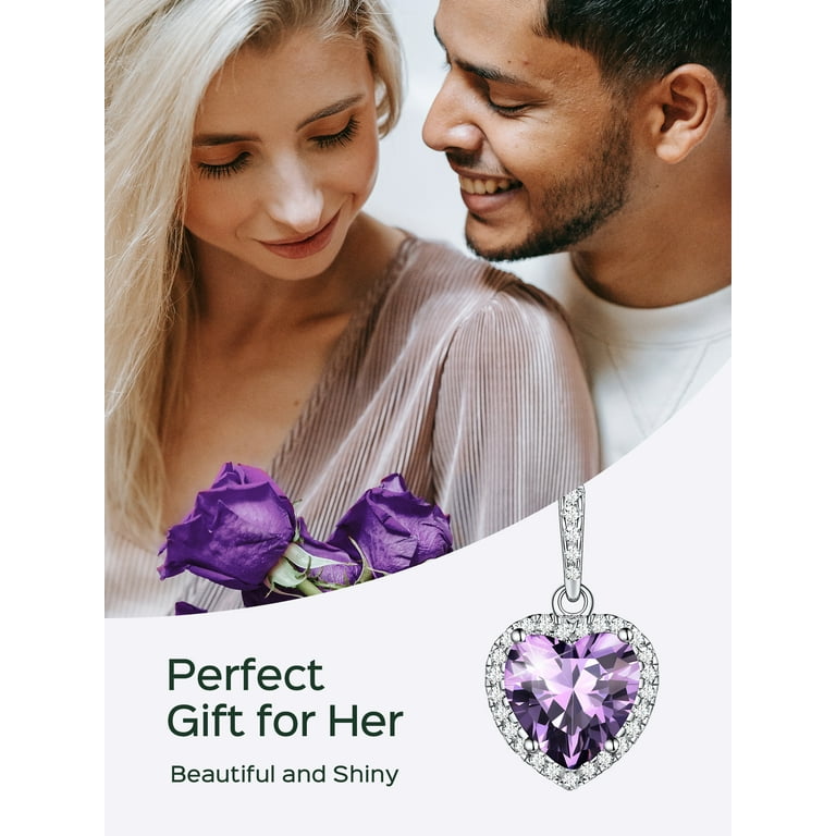 ChicSilver Love Heart Birthstone Pendant Necklace Women Jewelry Sterling Silver Amethyst February Birthstone