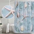 thumbnail image 4 of Blue Coastal Starfish Shower Curtain Set - Standard 72" x 72" Washable Bathtub Curtain with 12 Hooks, Summer Beach Nautical Ocean Shell Waterproof Fabric Stall Shower Curtains for Bathroom Décor, 4 of 6