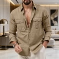 thumbnail image 3 of awjaisca Men Shirt Lapel Long Sleeve Buttons Placket Shirt Tops with Pockets Pure Color Loose Fit Versatile Tops Daily Wear, 3 of 8