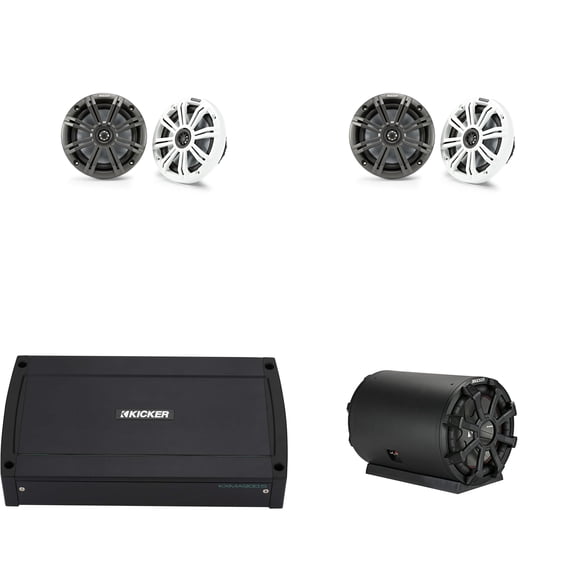 Kicker Pontoon - Tritoon Boat Audio Upgrade, (4) 6.5" Marine Speakers, 10" Subwoofer tube & KXMA 5Ch. Marine Amplifier Bundle