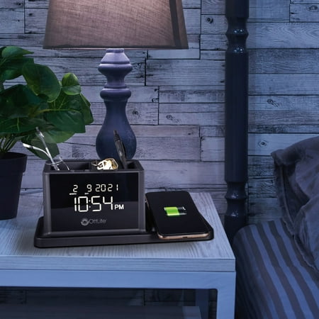 OttLite - AO3G5T LCD Digital Alarm Clock with Organizer and Qi Wireless Charging