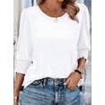 thumbnail image 5 of Women's Dressy Casual Blouse with Smocked Cuffs, 3/4 Length Sleeve Tops for Work Office White S, 5 of 9