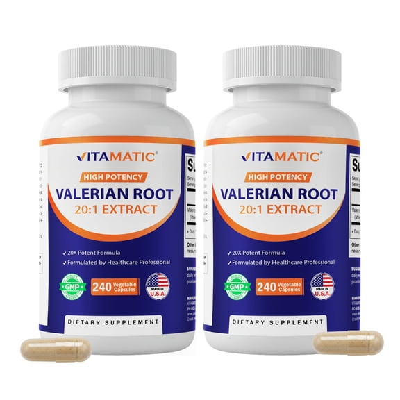 2 Vitamatic Valerian Root Extract 20:1 – Concentrated Botanical Extract Capsules – Non-GMO, Gluten Free – 240 Capsules