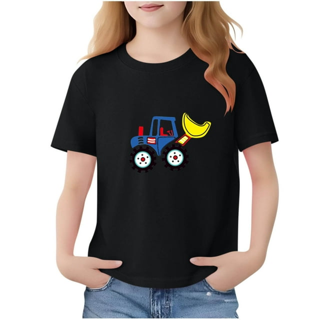 Zpanxa T-Shirts pour Tout-Petites Fille Imprimé Voiture Col Rond Manches Courtes Été Décontracté Coton Chandail 5-6 Ans