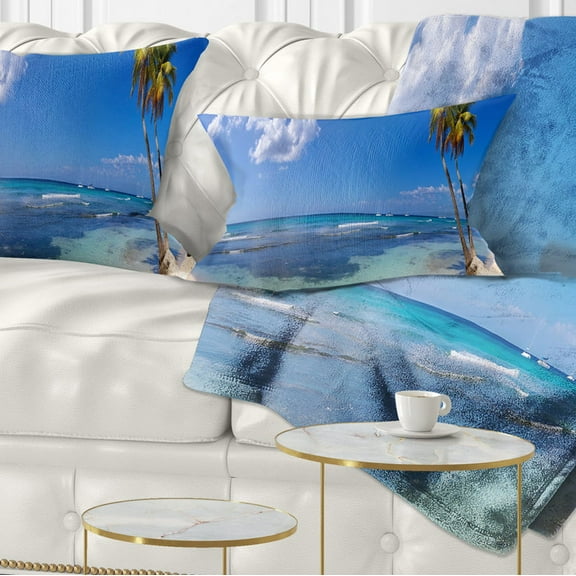 Designart Paradise Beach Panorama - Landscape Photography Throw Pillow - 12x20