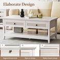 thumbnail image 7 of CozyHome 44" Rattan Farmhouse Coffee Table, Boho 2 Tier Tea Table with 2 Drawers, Accent Center Sofa Table for Living Room, Hallway, Grayish White, 7 of 7