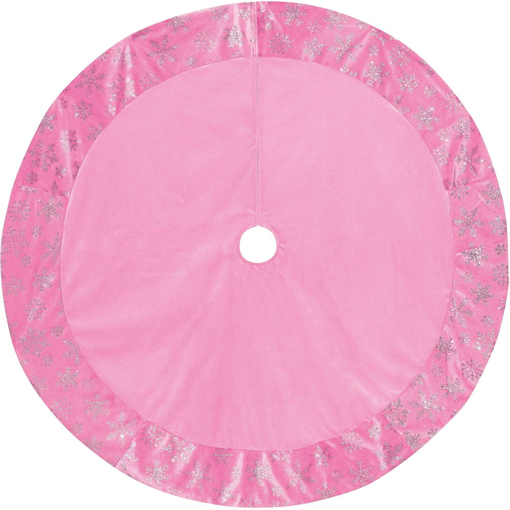 Holiday Time Pink Glitter Border Tree Skirt