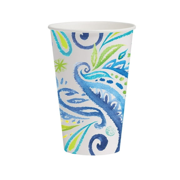 Party Central Blue and Green Peacock Paisley Disposable Hot and Cold Cups 7"