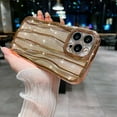 thumbnail image 3 of Water Ripple Pattern Glitter Case for iPhone 13 Pro Max, Luxury Electroplated Curly Wave Frame Bling Phone Case for iPhone 13 Pro Max, Soft TPU Protective case for Women Girls, Gold, 3 of 12