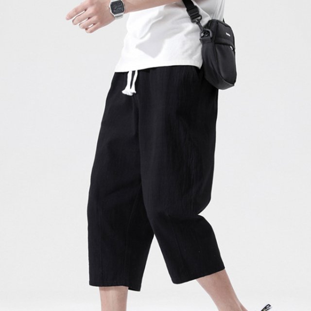 Mens Fashion Drawstring Elastic Waist Pocket Casual Sweat Capris Pants