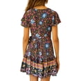 thumbnail image 3 of DYMADE Women's Vocation Bohemian Casual Short Sleeve V-Neck Floral Print Summer A-Line Wrap Peplum Surplice Dresses, 3 of 3