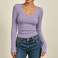 thumbnail image 2 of Vrorvz Ribbed Knit Shirt for Women Long Sleeve Square Neck Shirts Fall Winter Outfit Casual Stretchy Clothes, 2 of 5