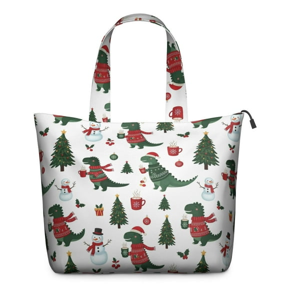 White Cartoon Christmas Dinosaurs Sweaters Pattern Travel Tote Bags for Women Carry On,Large Weekender Bags for Women Travel,Multi Functional Duffle Bag for Work,Shopping,Sports