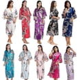 thumbnail image 1 of Bata tipo kimono de satén suave con estampado floral para mujer, albornoz de boda, ropa de dormir, 1 of 4