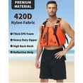 thumbnail image 3 of Owntop Adult Swim Vest Life Vest Paddling Vest Excellent Buoyancy High Mesh Back Adjustable Safety Strap Float Jacket for Kayaking,Boating,Fishing,Paddle Sport,Water Sports,Orange, 3 of 10