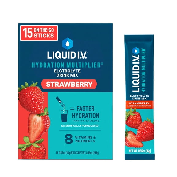 Liquid I.V.® Strawberry Hydration Multiplier® Powdered Electrolyte Drink Mix, 15 Count Packets