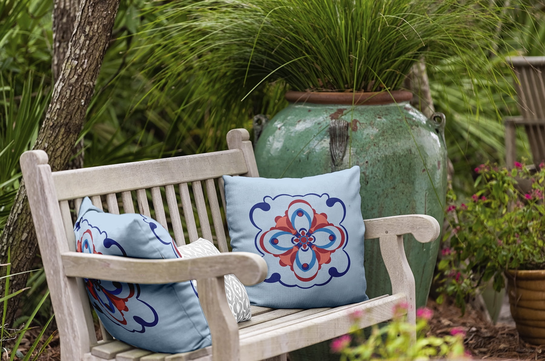 Simply Daisy 16" x 16" Kaleidoscope Too Geometric Outdoor Pillow, Blue (1 count)